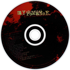 MCR icon of black My Chemical Romance CD splattered with blood, this links to my blog's 'MCR' tag